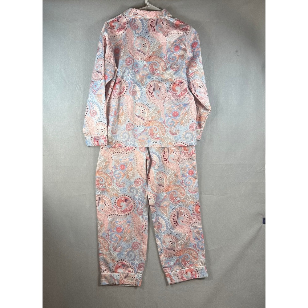 Appleseed's Petites Paisley Floral Pajama Set Pink Blue PM Cotton Blend 2 Piece